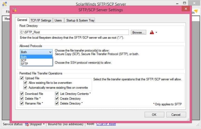 solarwinds sftp options 640x412 - Top & Best Free FTP Server Software in 2021