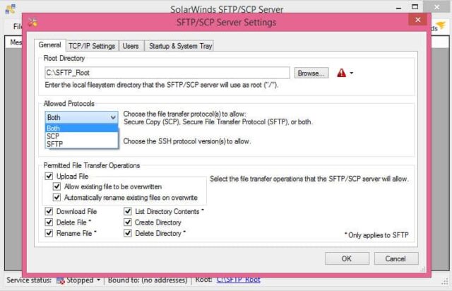  options sftp solarwinds 640x412 - Meilleur Logiciel de Serveur FTP Gratuit en 2021